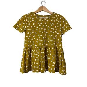Anko Floral Peplum Daisy Top Shirt Mustard Yellow Short Sleeve Jersey Size 8 Med